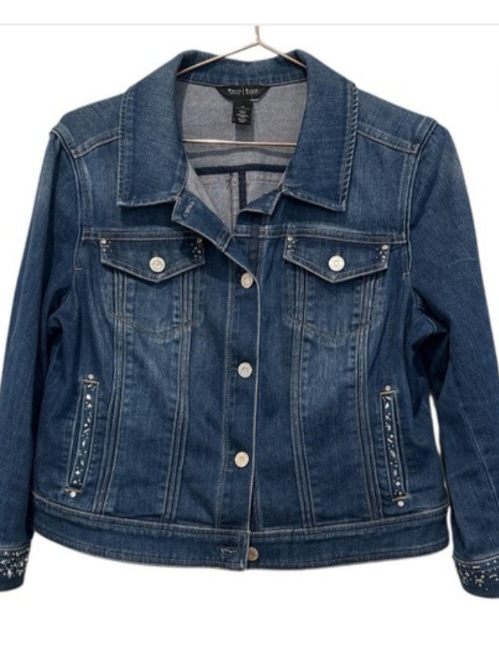 White House Black Market Dark Blue Denim Jacket with Stud Details
